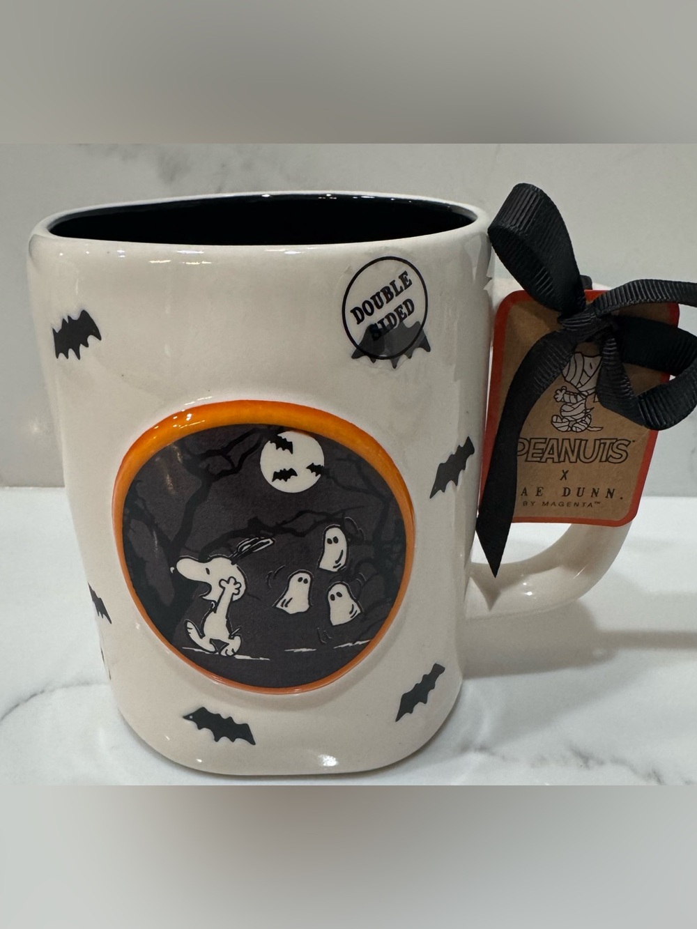 Rae Dunn Peanuts Halloween Coffee Mug “Eek” w/Snoopy, Ghosts and Bats New